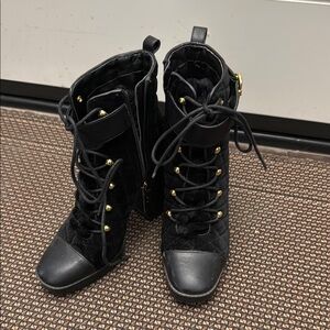 Nine West Black Lace Up Combat Boots